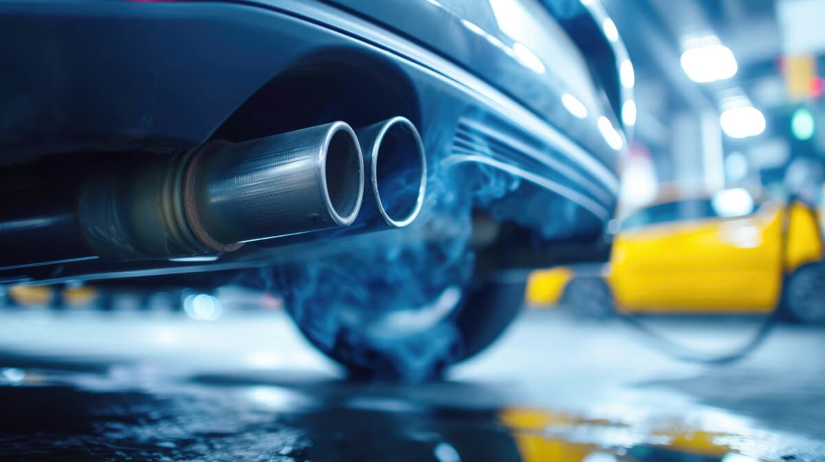 exhaust pipes of car with fumes